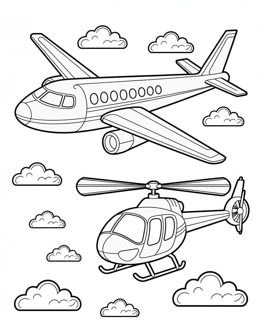 airplane and helicopter coloring page