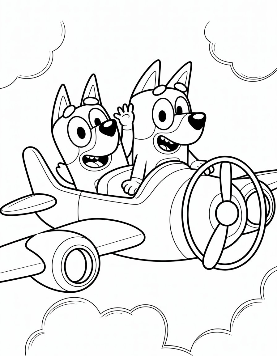 bluey airplane coloring page