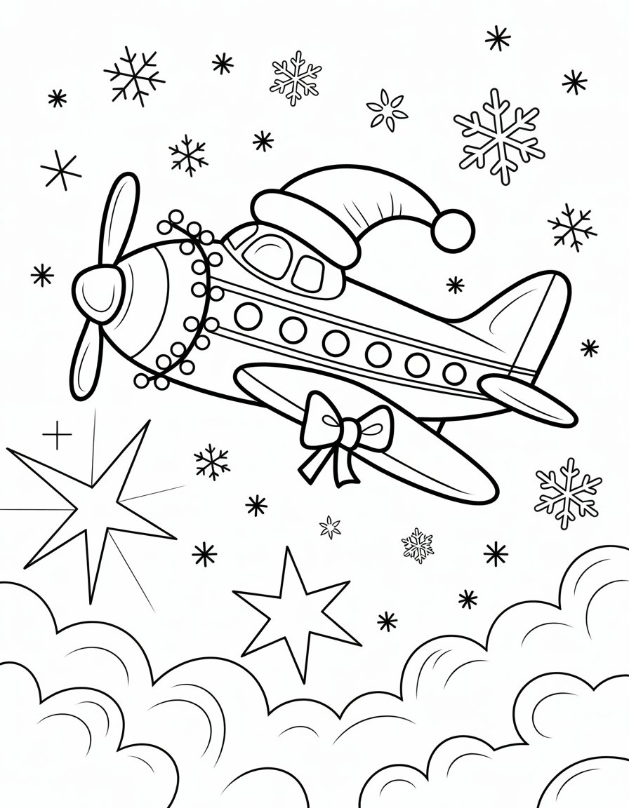 christmas airplane coloring page