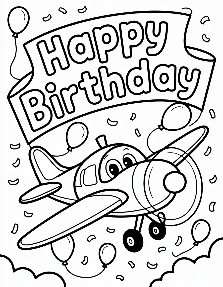 happy birthday airplane coloring page