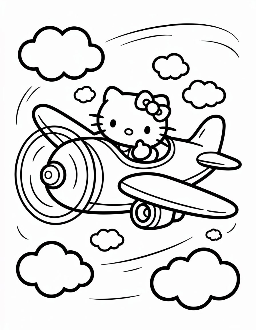 hello kitty airplane coloring page