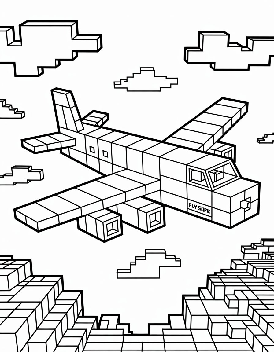 minecraft airplane coloring page