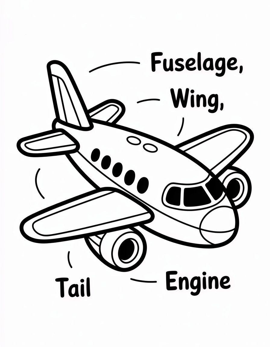 parts of an airplane coloring page