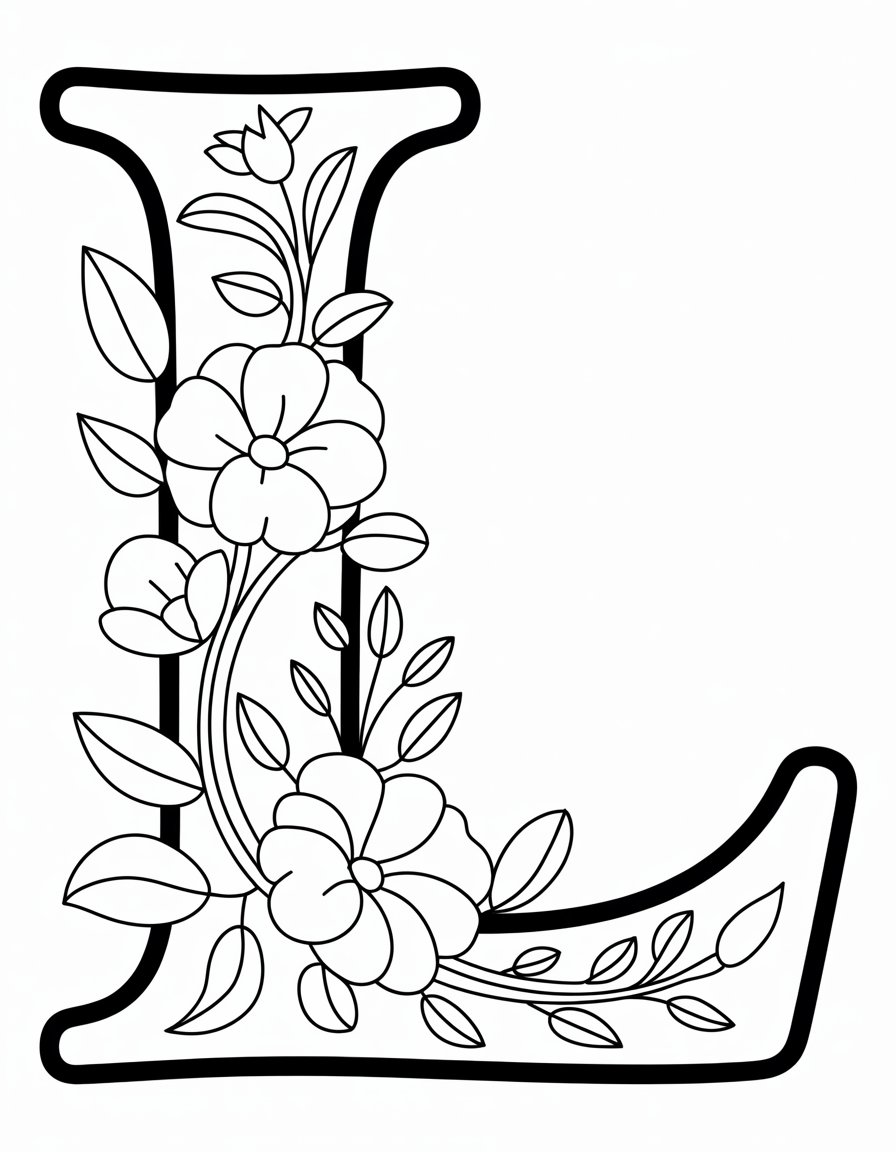 floral alphabet coloring page