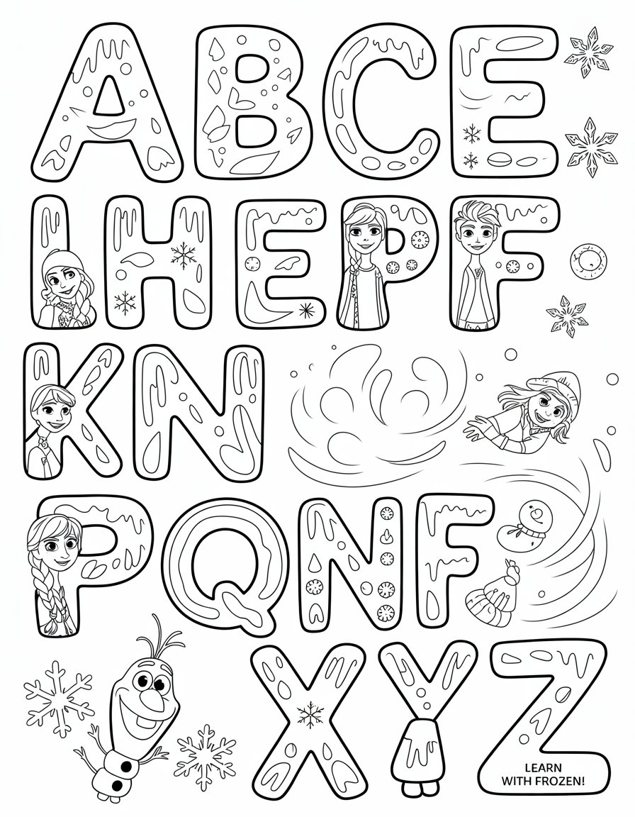 frozen alphabet coloring page
