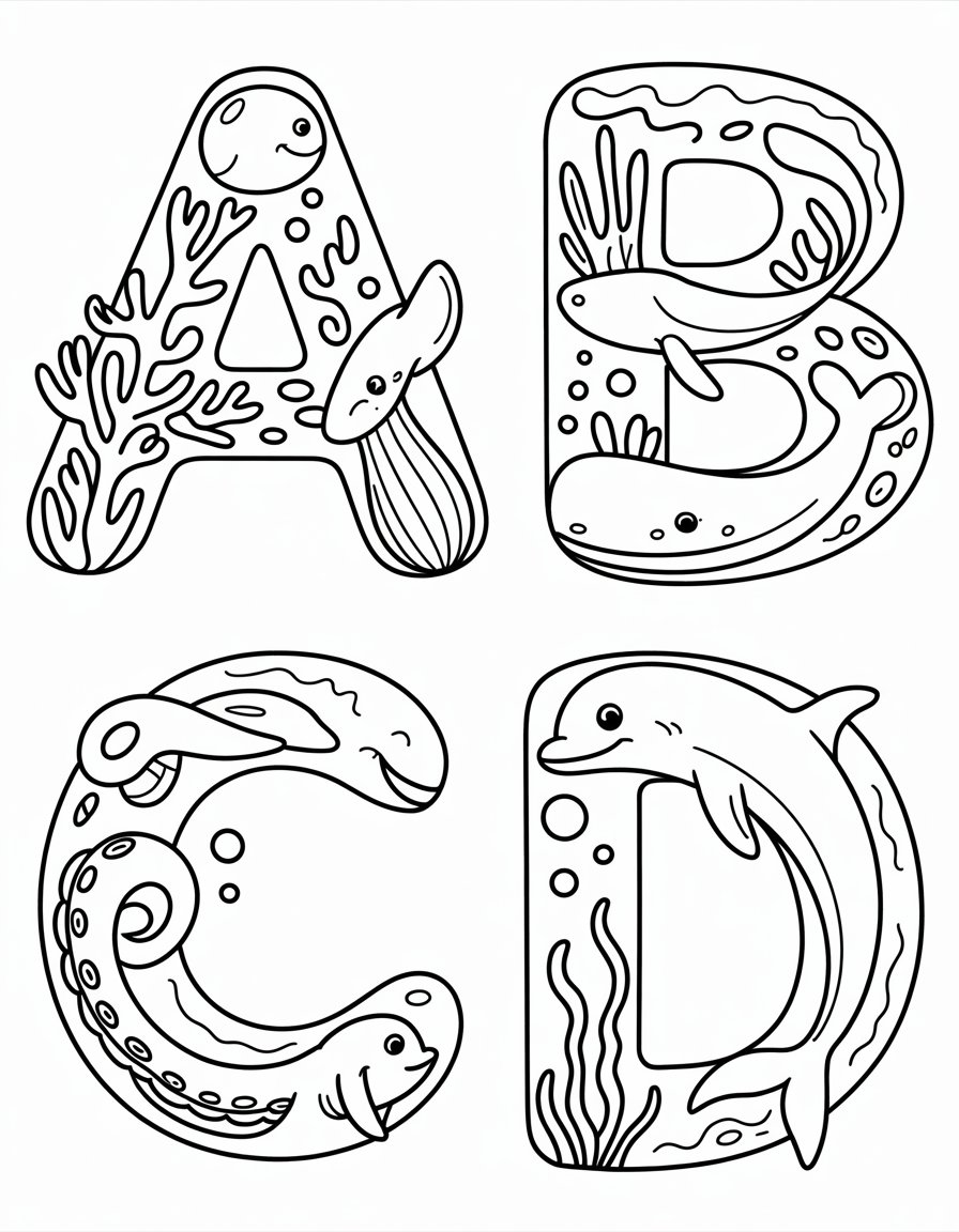 ocean alphabet coloring page