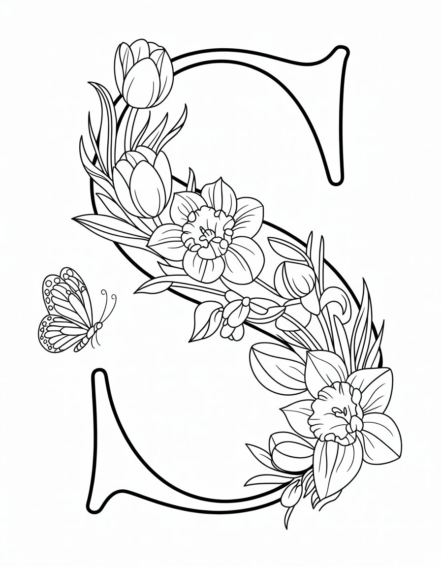 spring alphabet coloring page