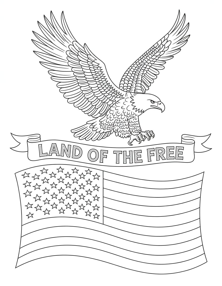 bald eagle with american flag coloring page