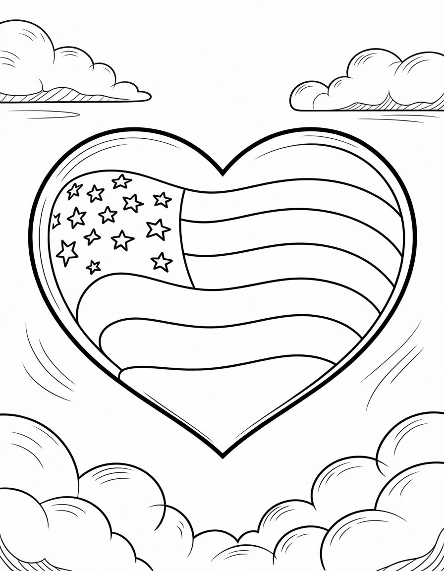 heart flag coloring page