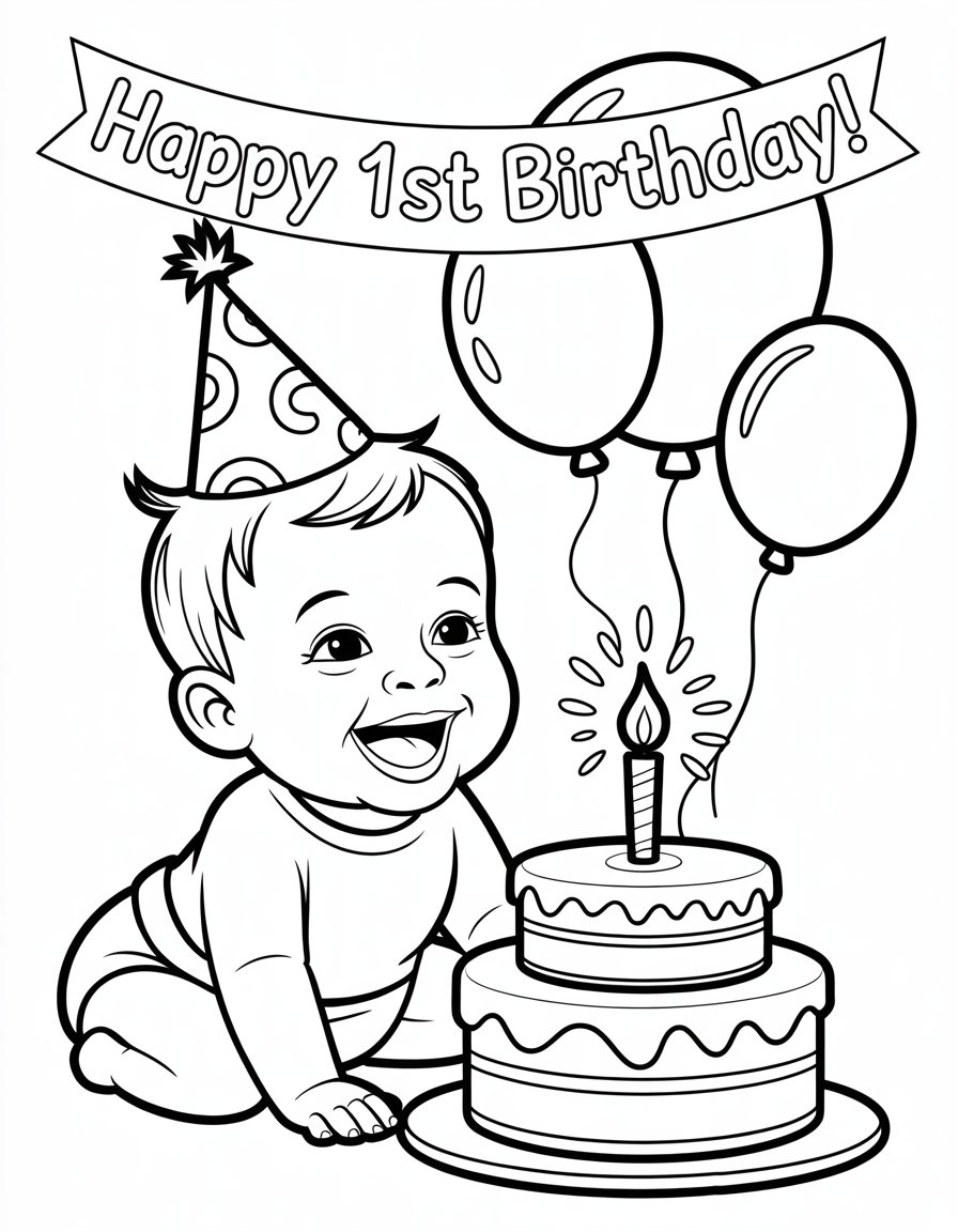 baby 1st birthday coloring page