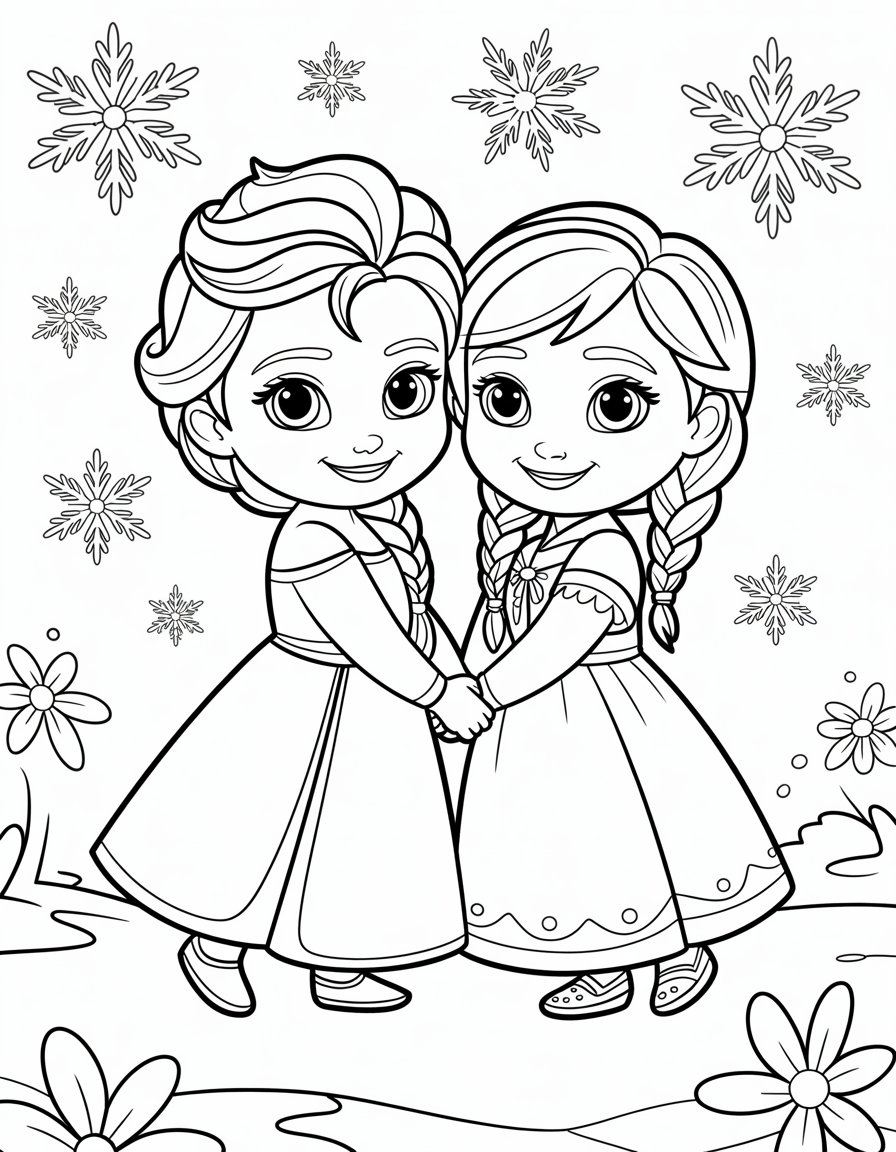 baby elsa and anna coloring page