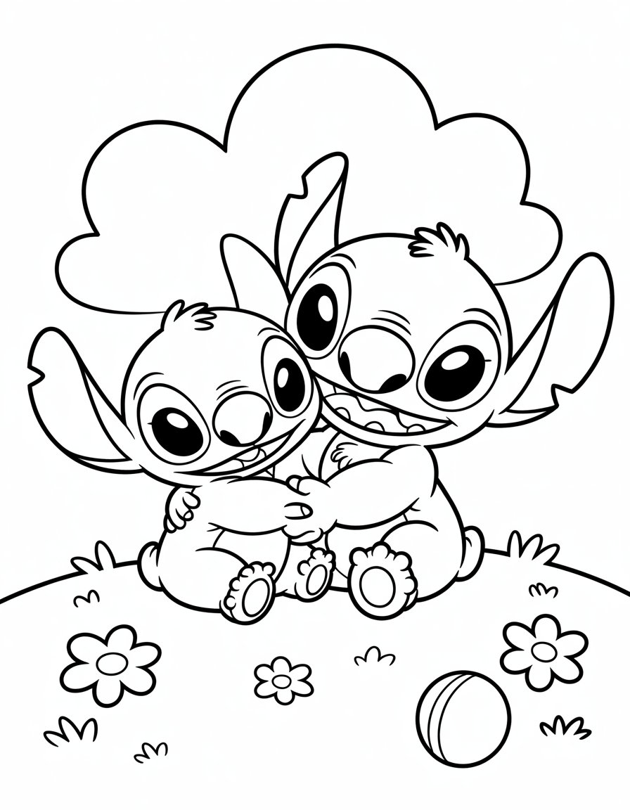 baby stitch and angel coloring page
