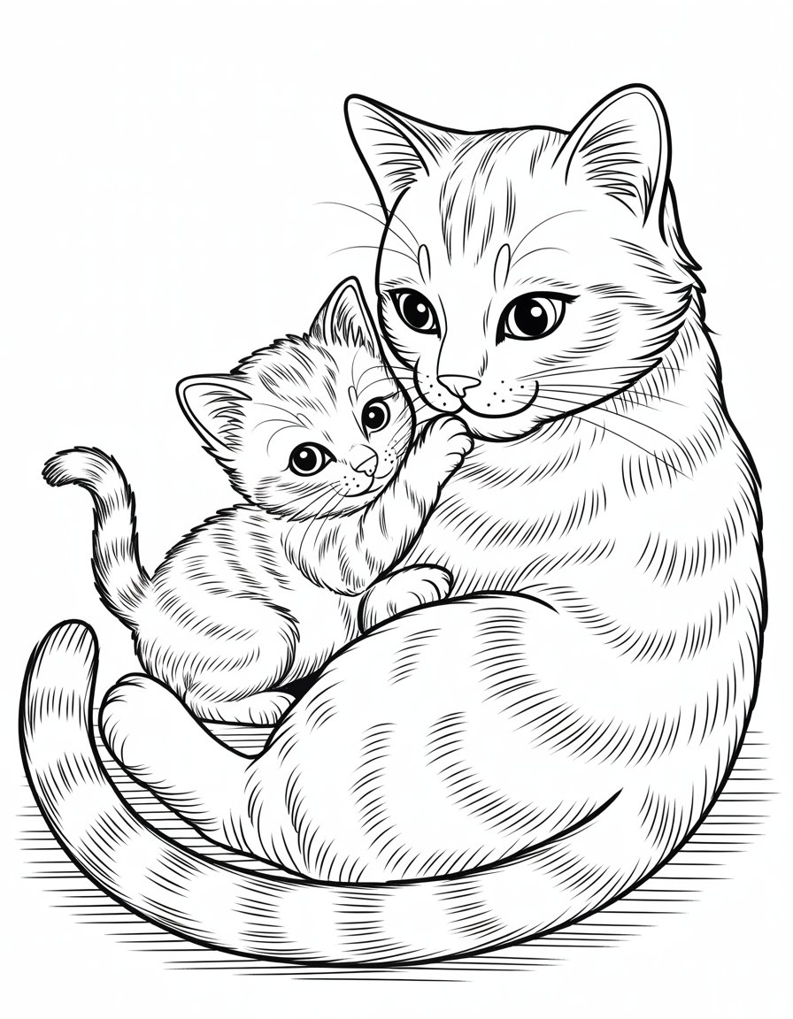 mom and baby cat coloring page