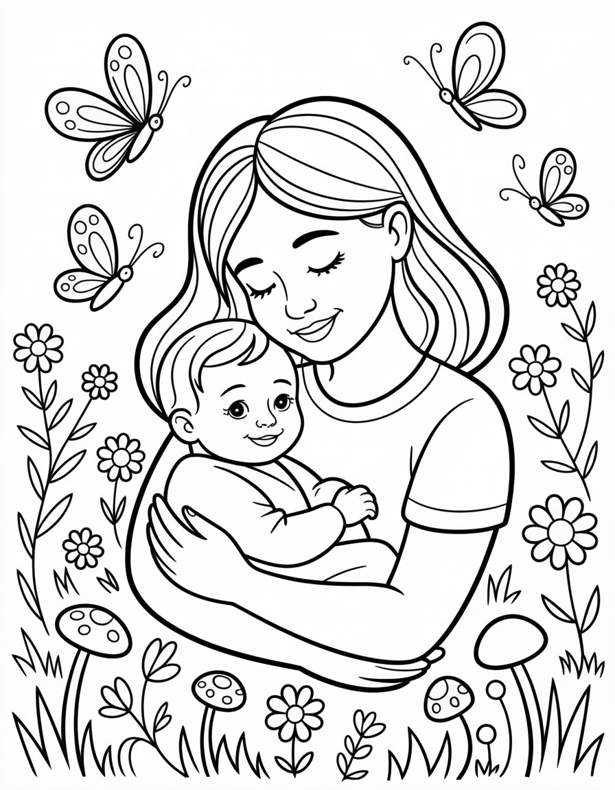 mom and baby coloring page