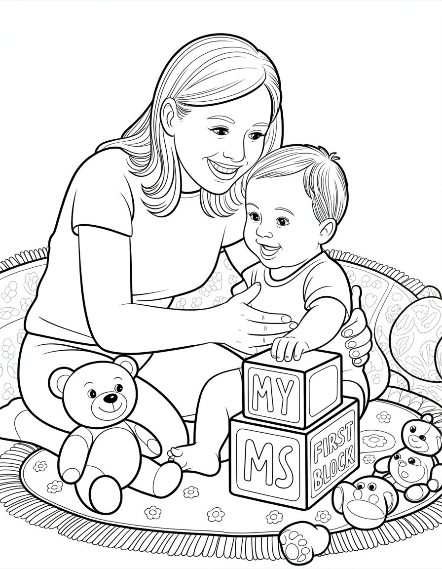 mom with baby coloring page