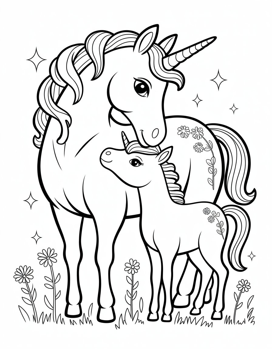 mommy and baby unicorn coloring page