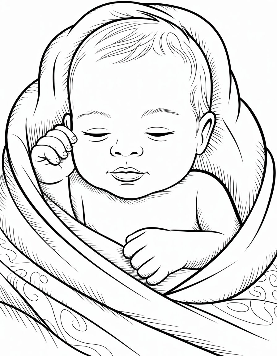 realistic newborn baby coloring page
