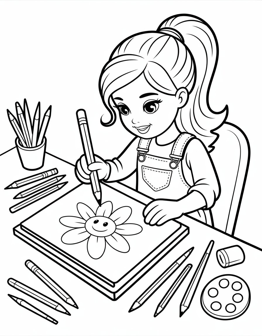 barbie artist coloring page