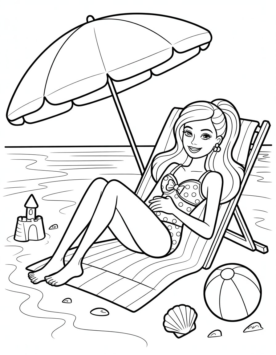 barbie at the beach coloring page