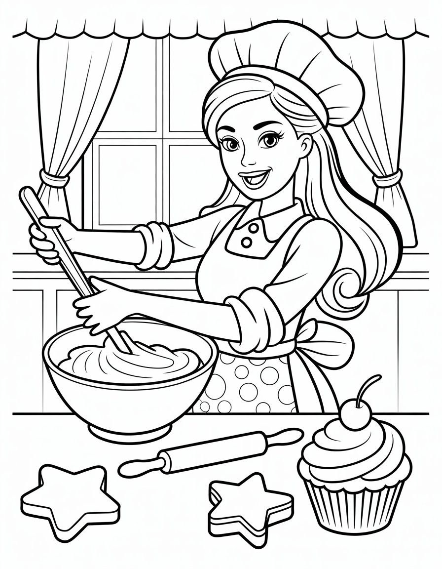 barbie baker coloring page