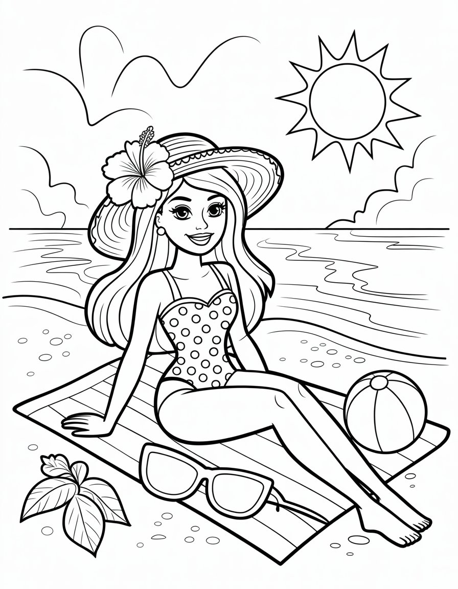 barbie beach coloring page