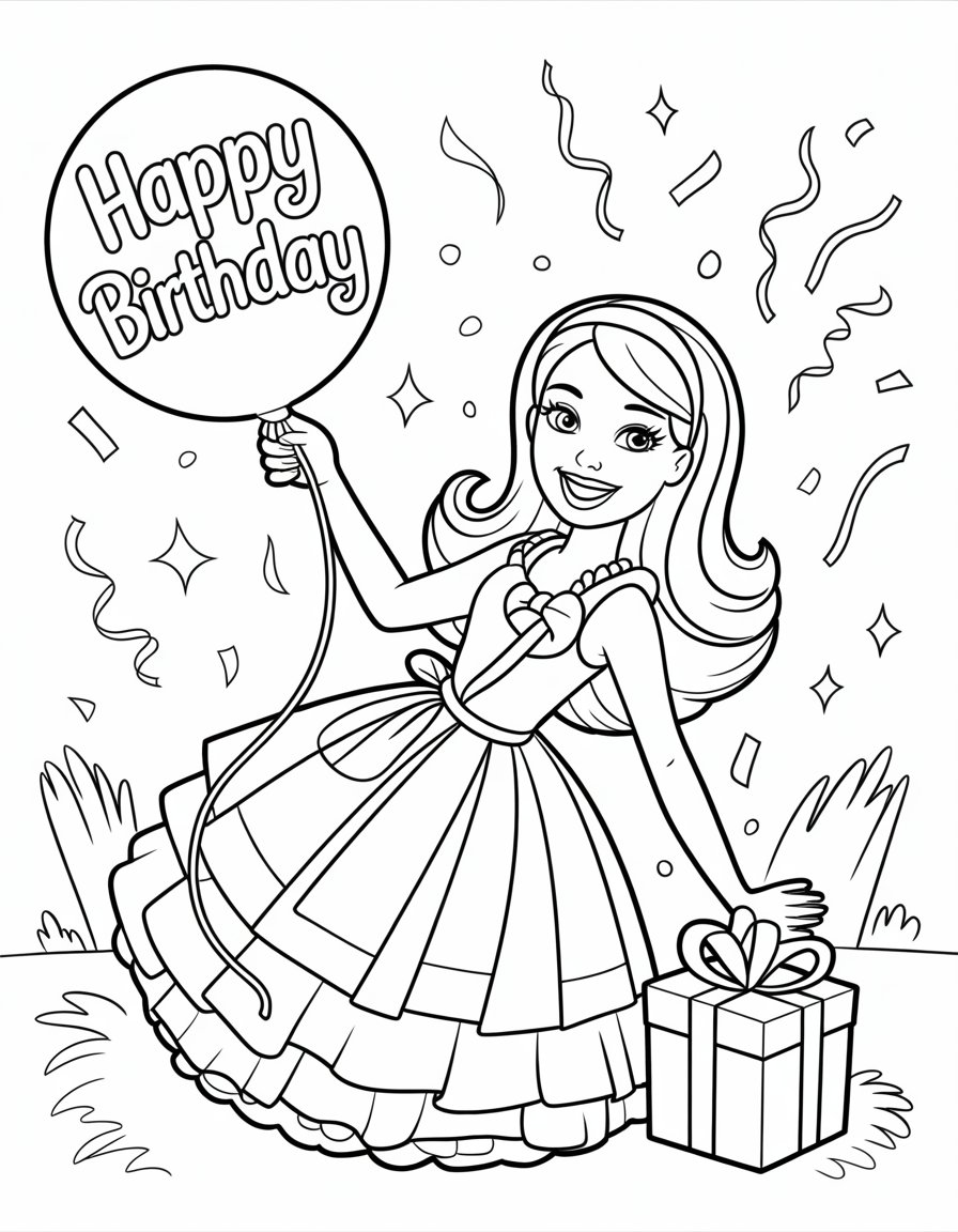 barbie birthday coloring page