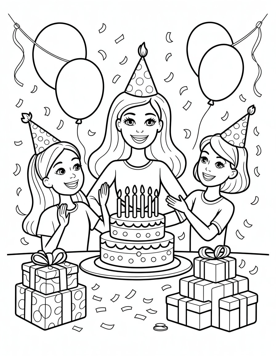 barbie birthday party coloring page