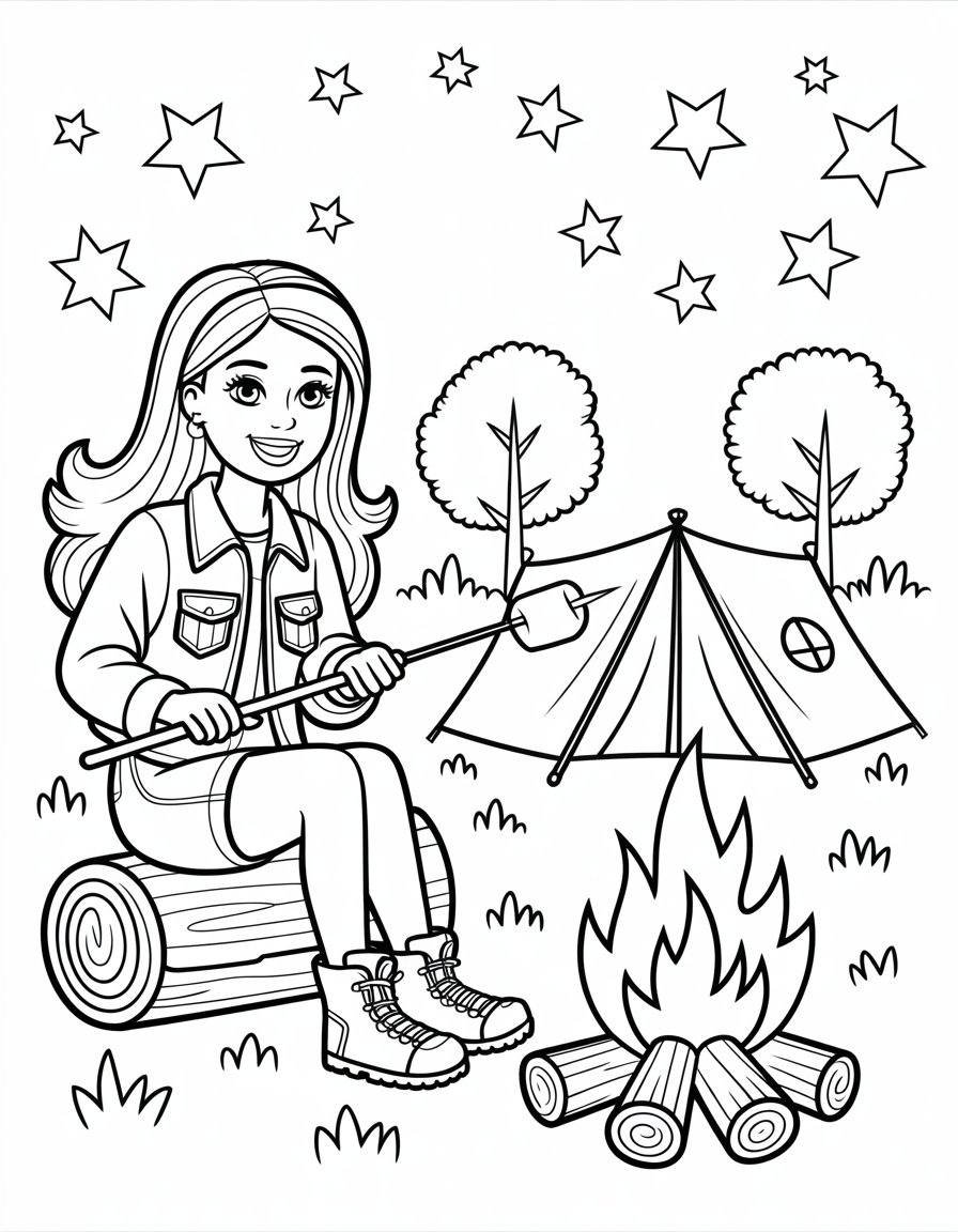 barbie camping coloring page