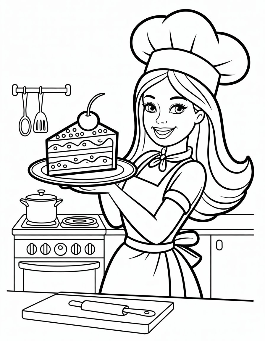 barbie chef coloring page
