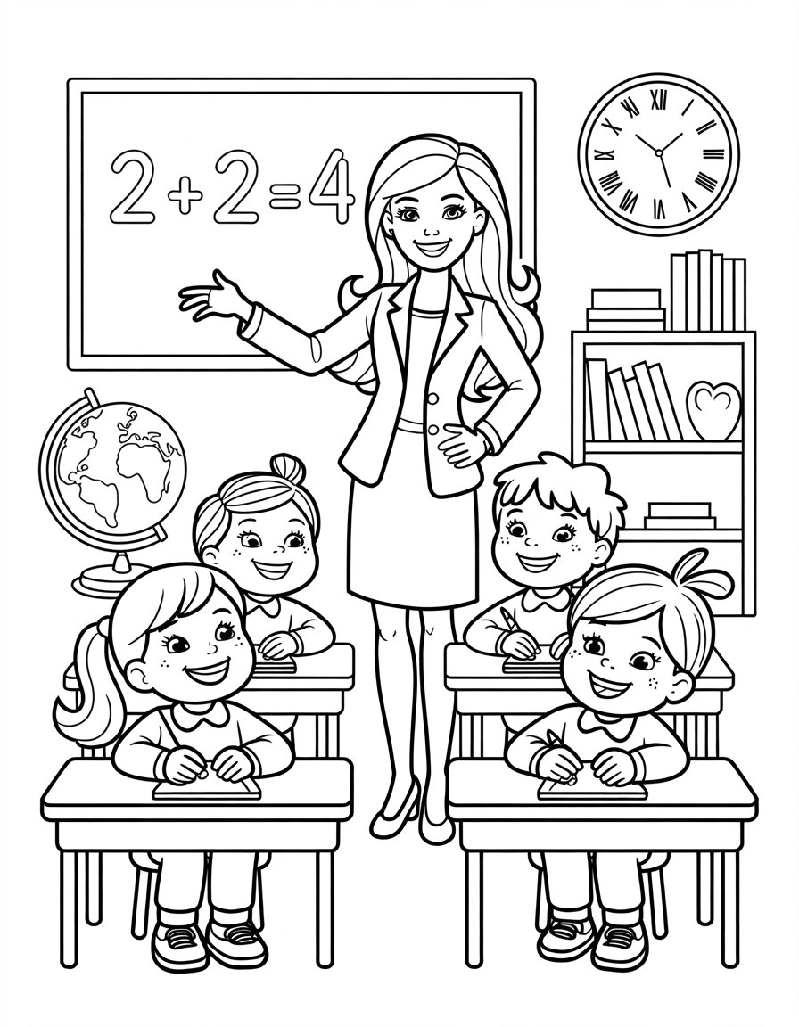 barbie classroom coloring page