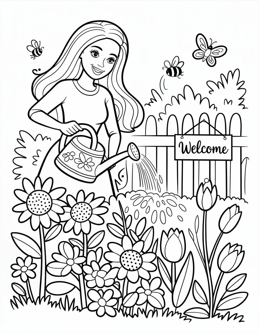 barbie garden coloring page