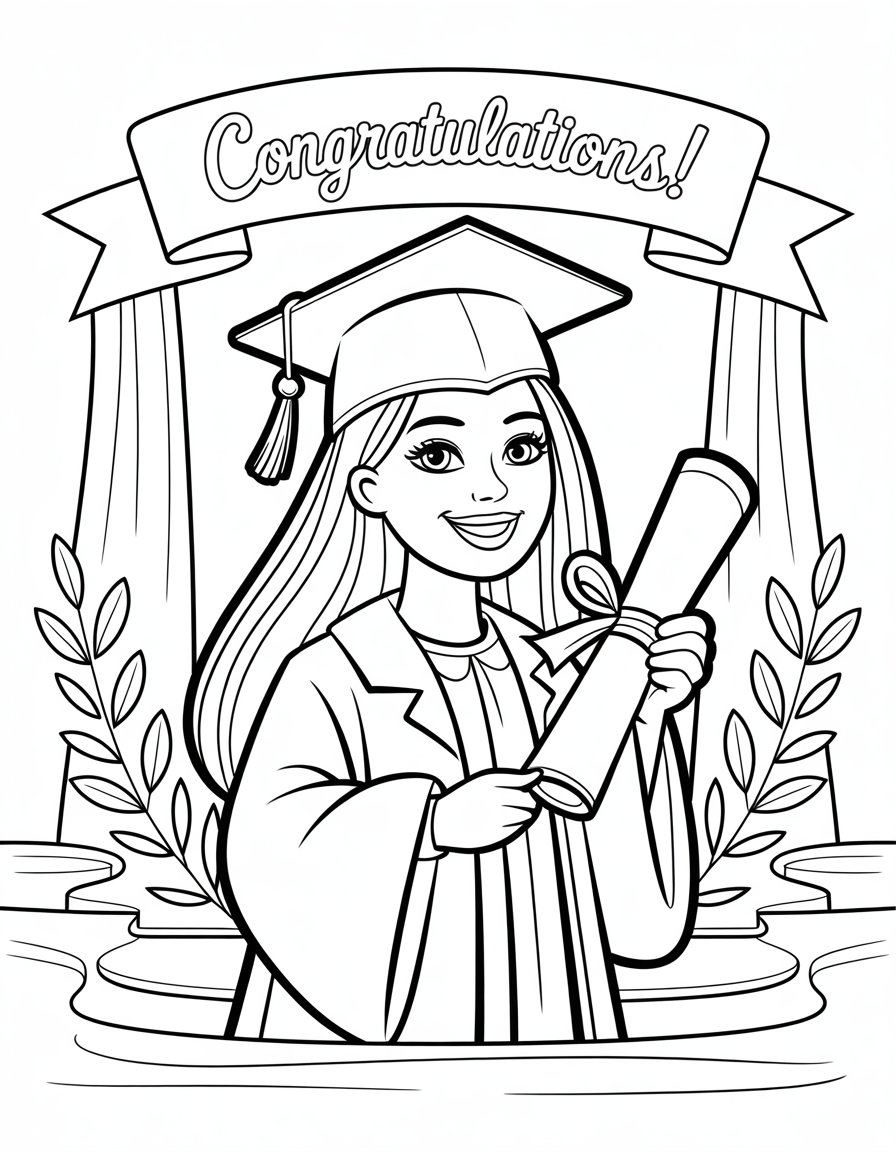 barbie graduation coloring page