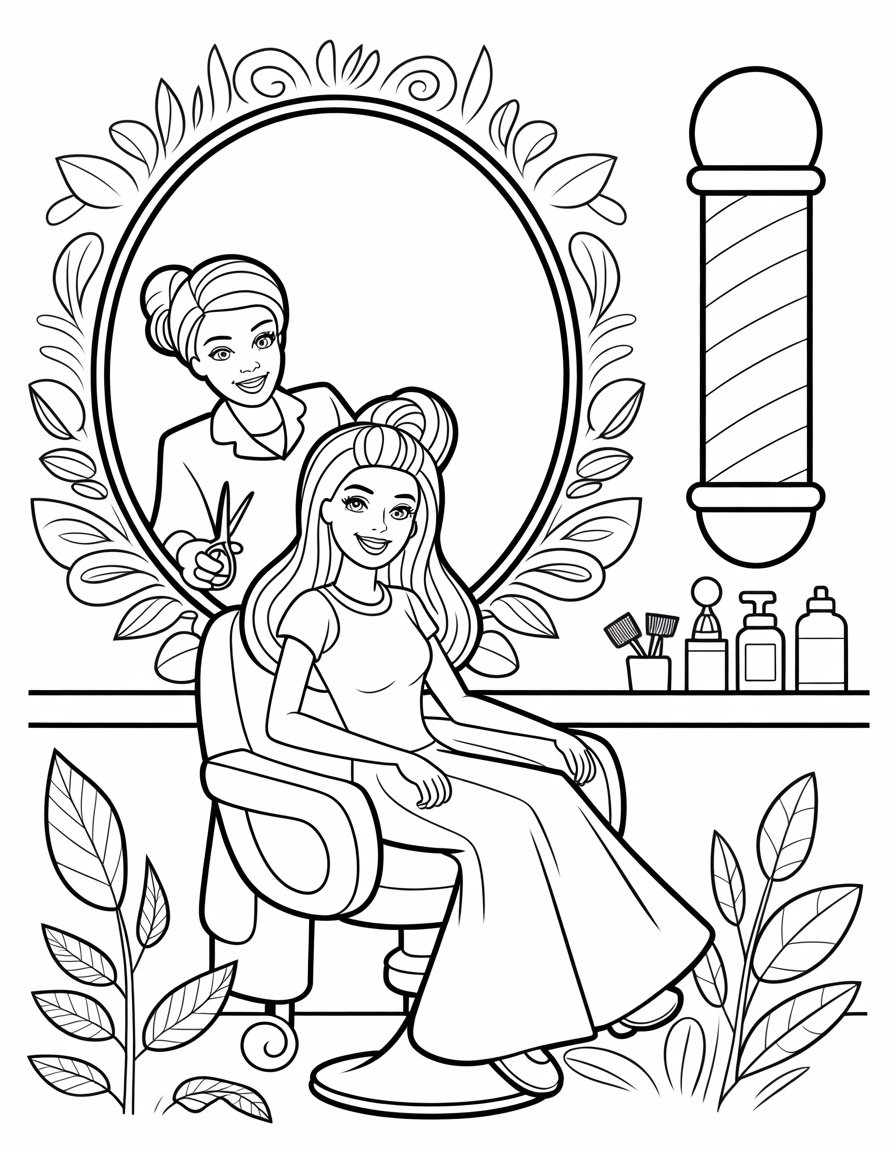 barbie hair salon coloring page