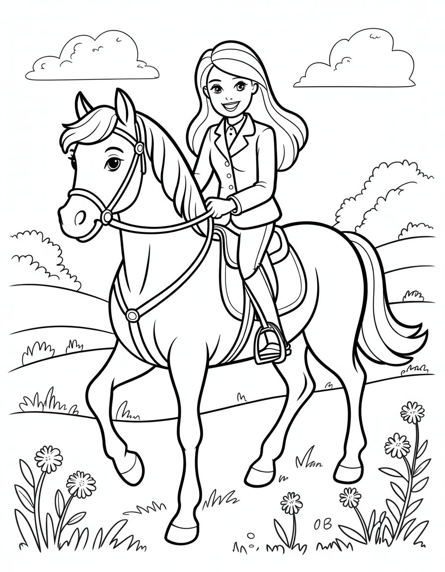 barbie horse coloring page