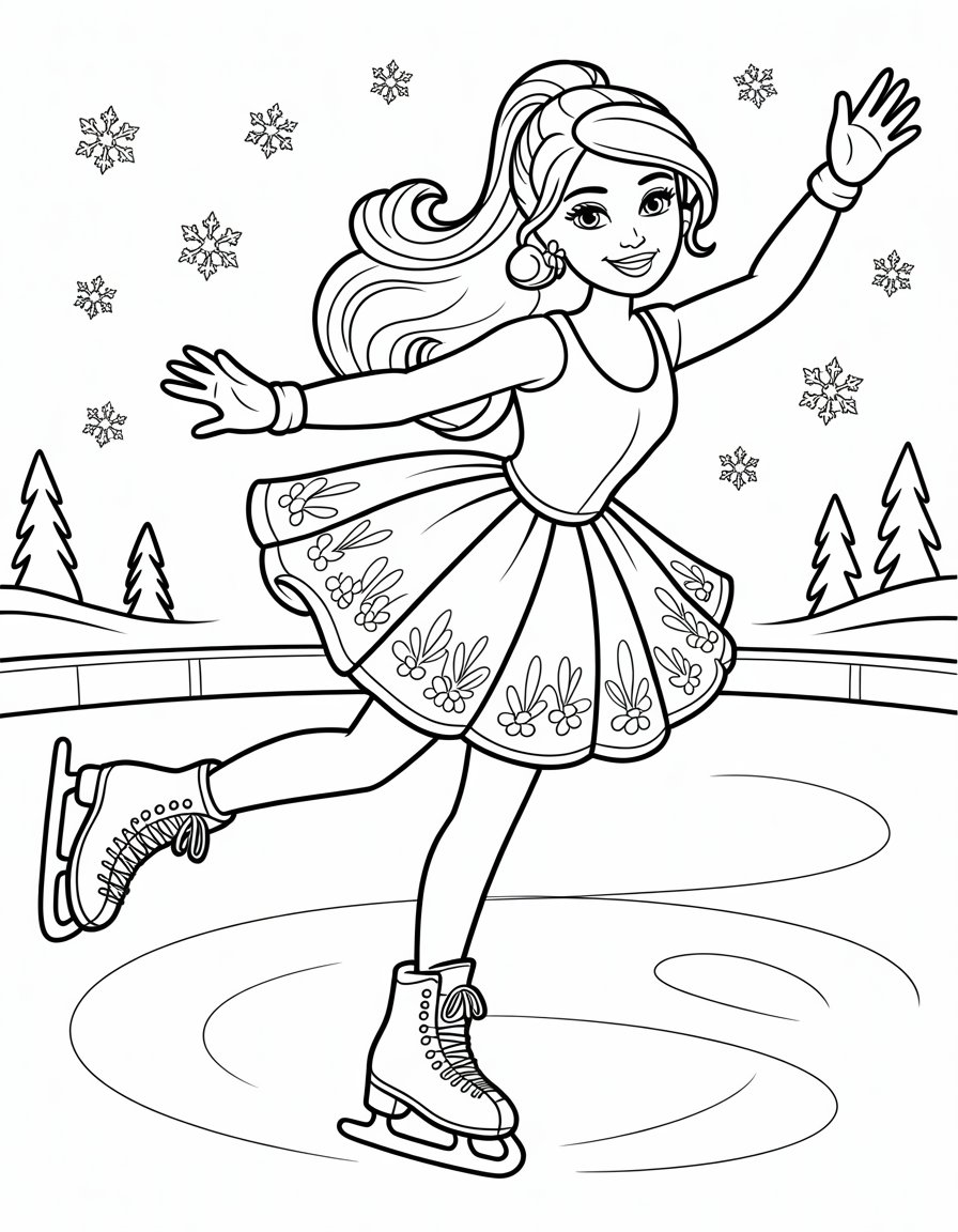barbie ice skating coloring page