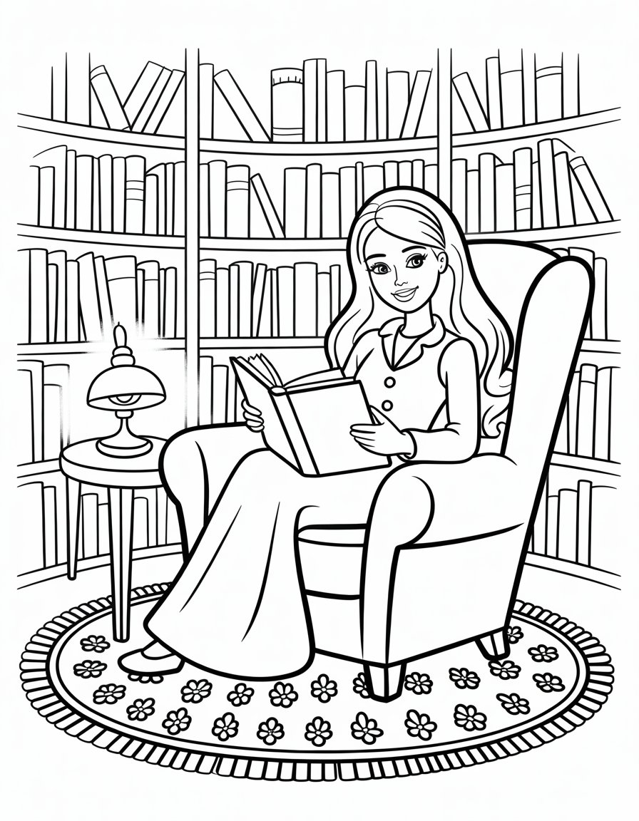 barbie library coloring page