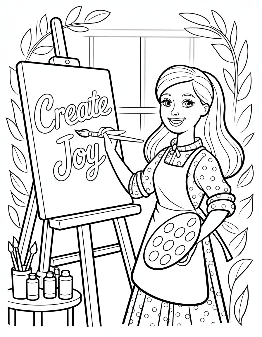 barbie painting coloring page
