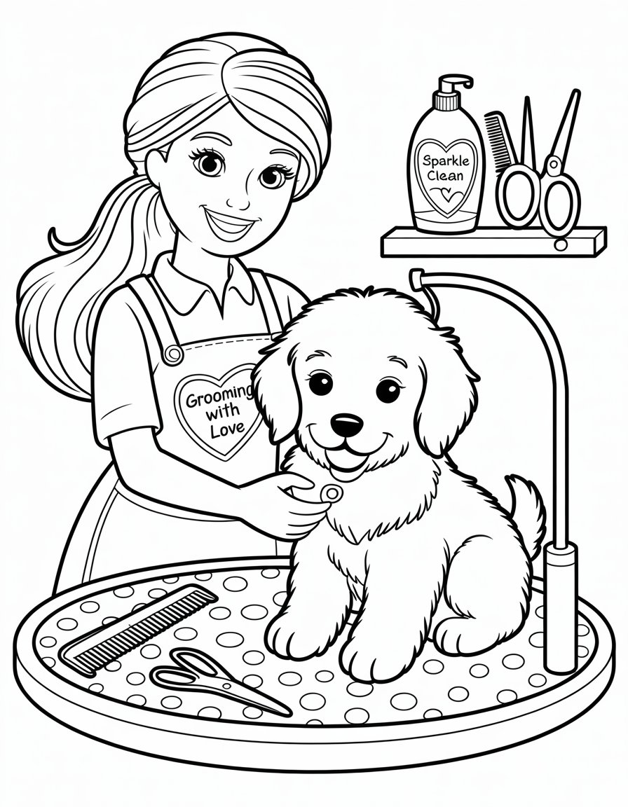 barbie pet groomer coloring page