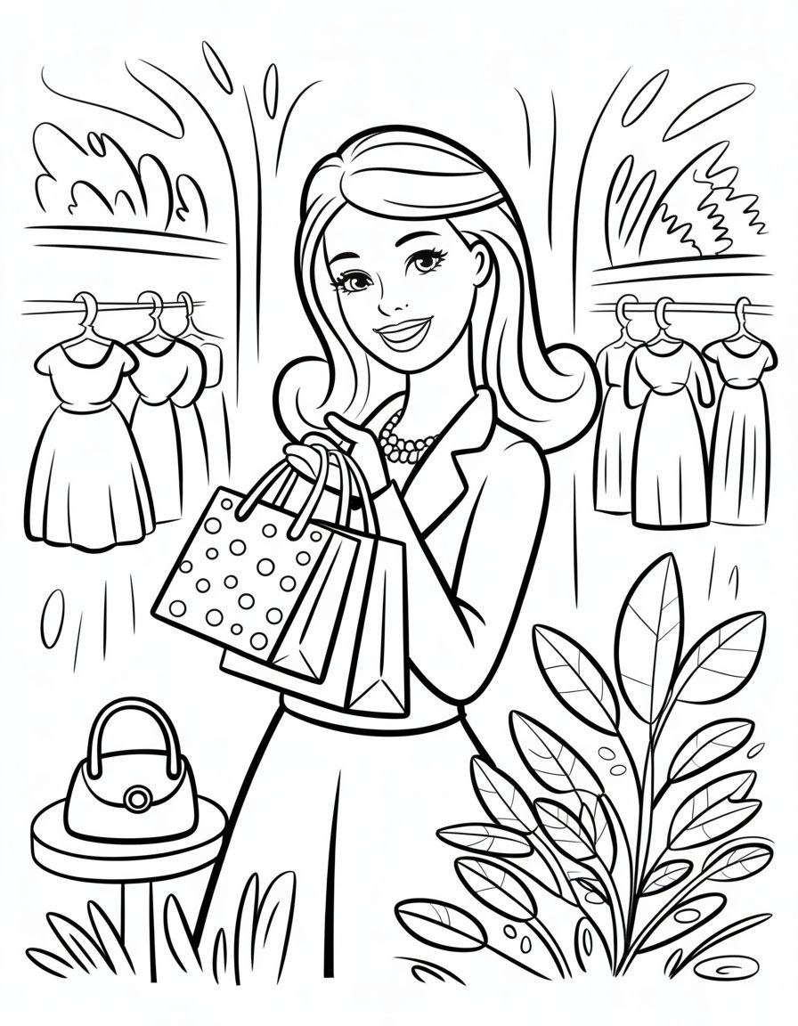 barbie shopping coloring page