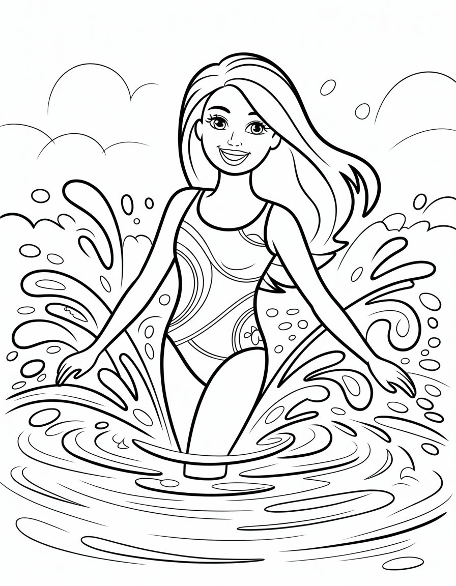 barbie swimming coloring page