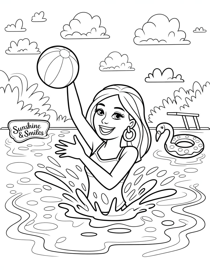 barbie swimming pool coloring page