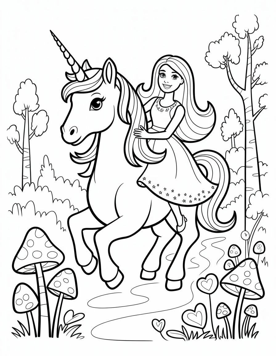 barbie unicorn coloring page