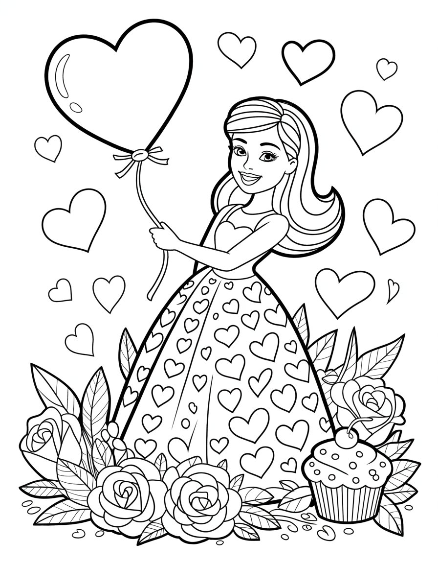 barbie valentine's day coloring page