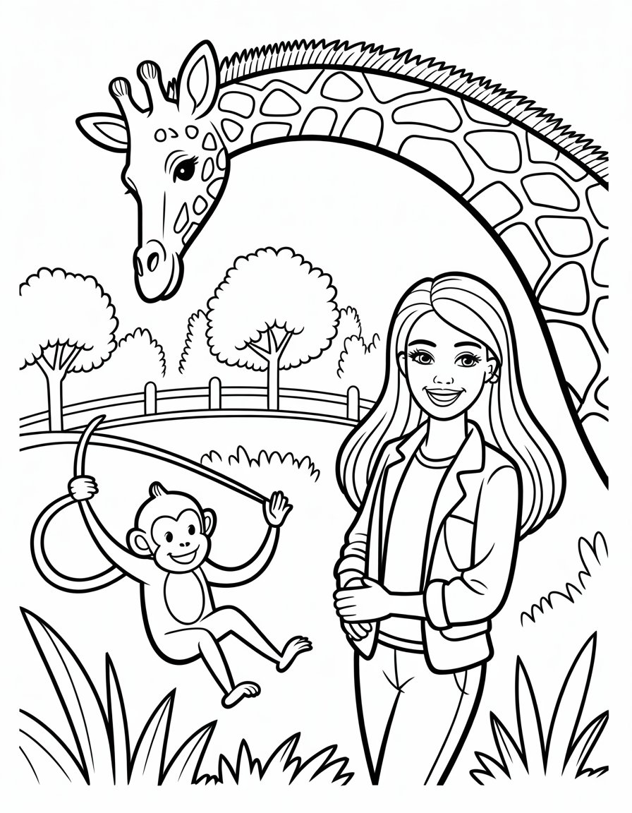 barbie zoo visit coloring page