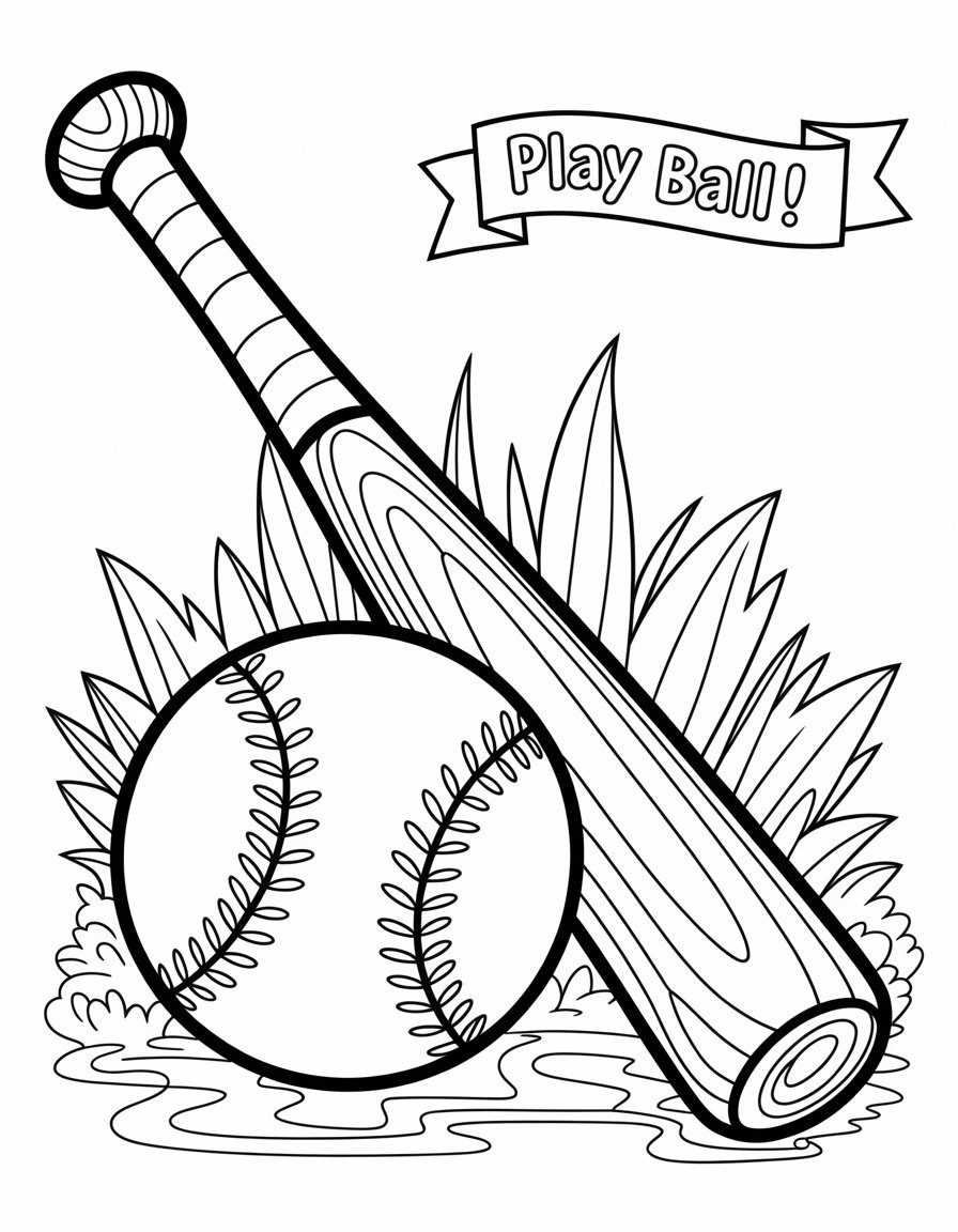 baseball and bat coloring page