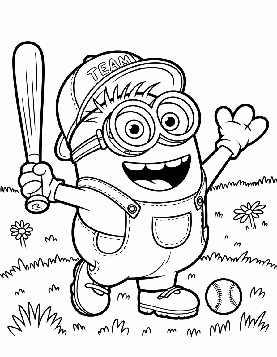 minions baseball coloring page