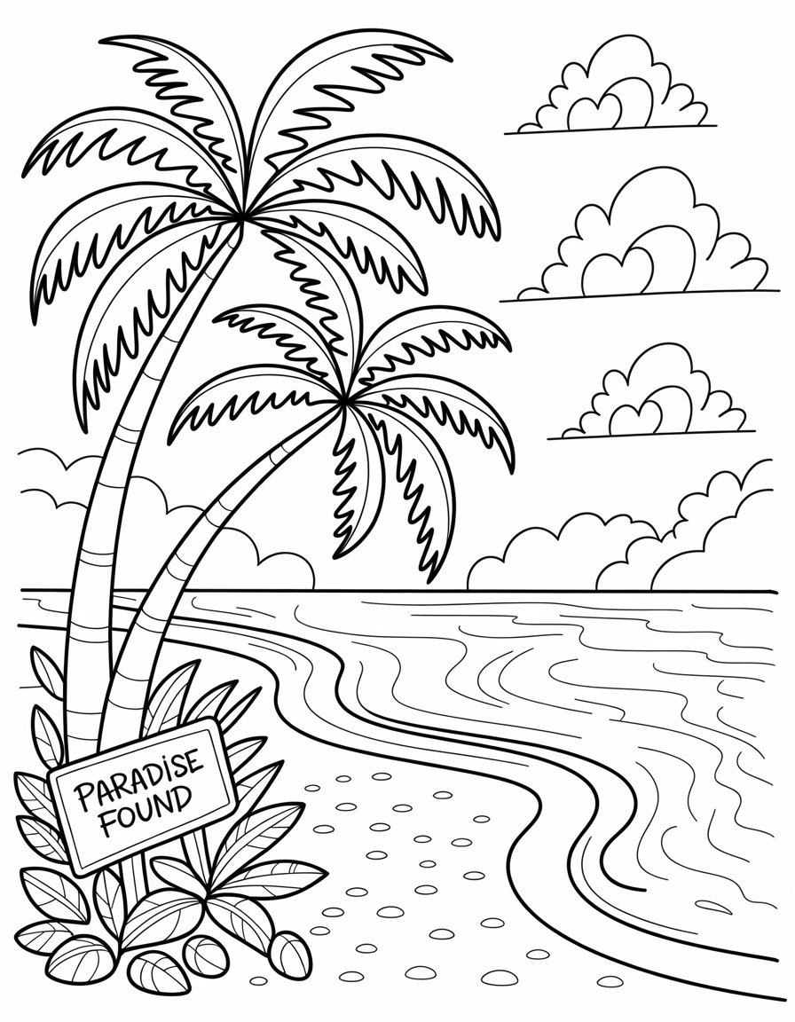 aesthetic beach coloring page