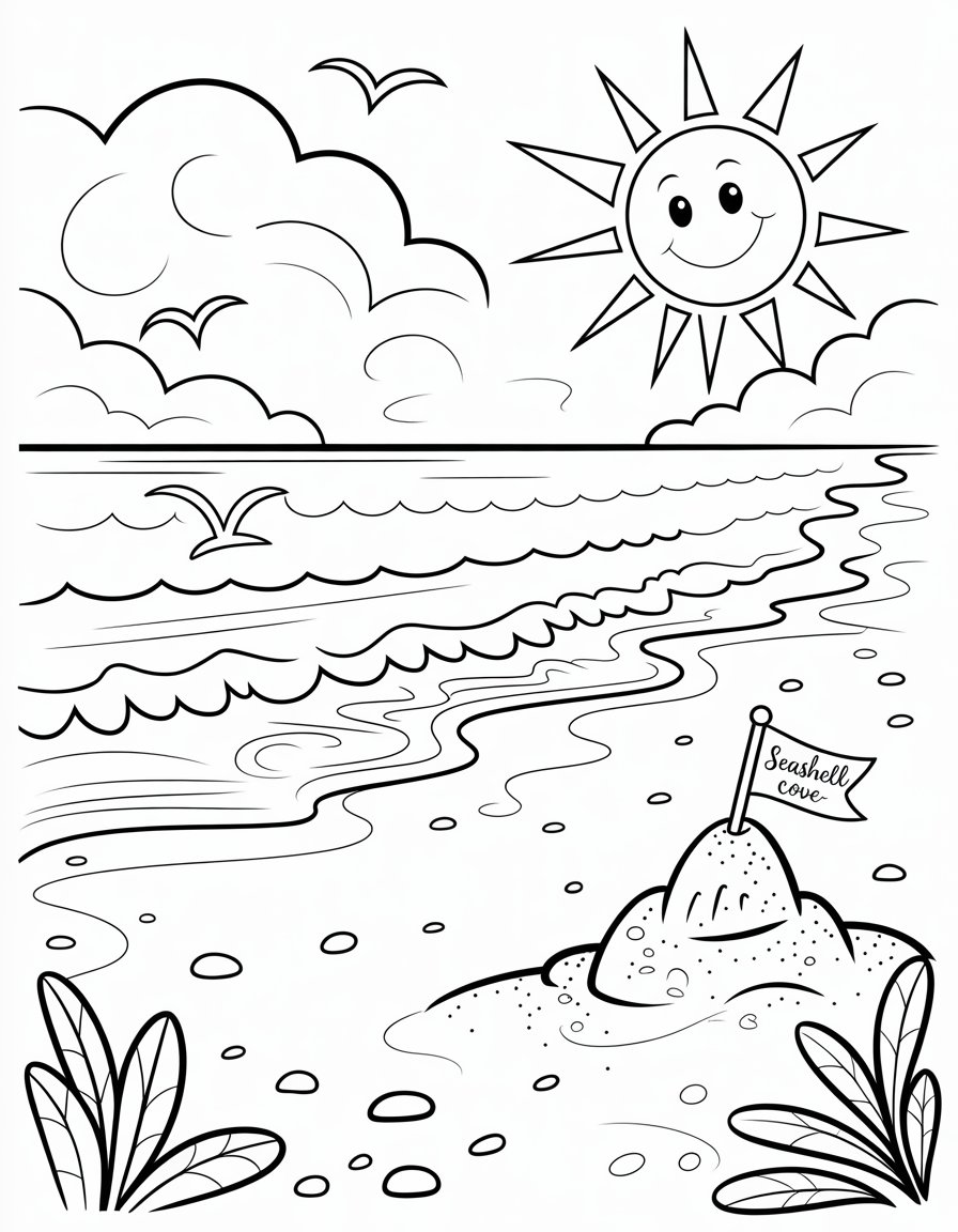 at the beach coloring page