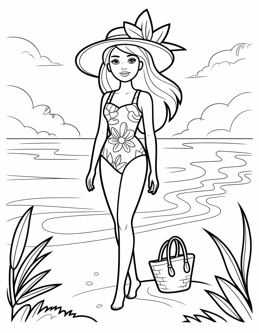 beach barbie coloring page