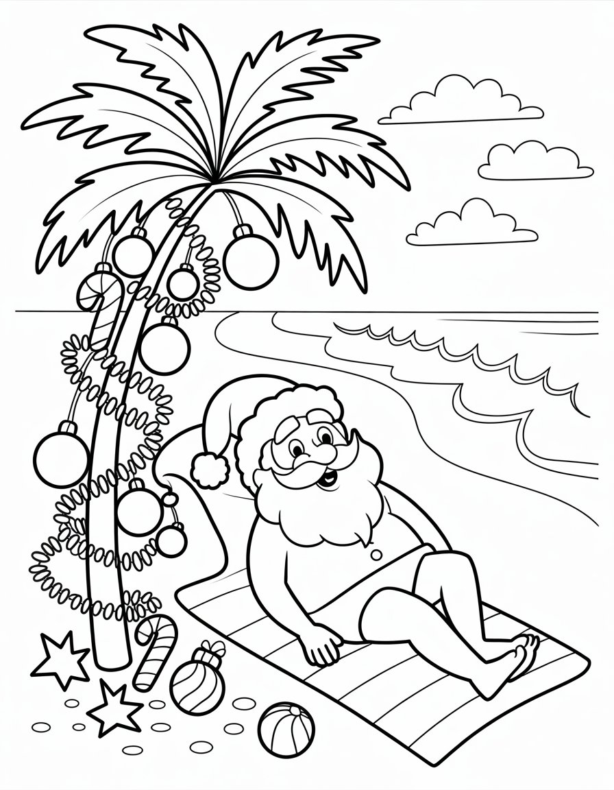 beach christmas coloring page